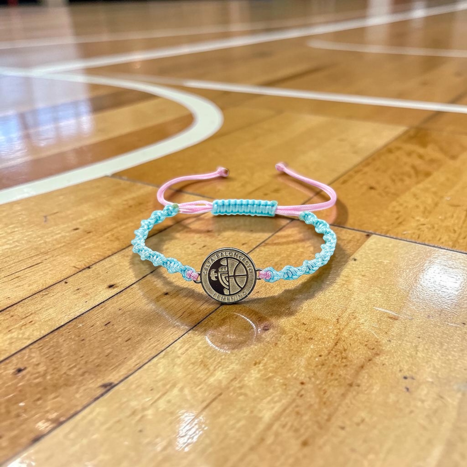 Pulsera Plata Brillo Celeste/Rosa